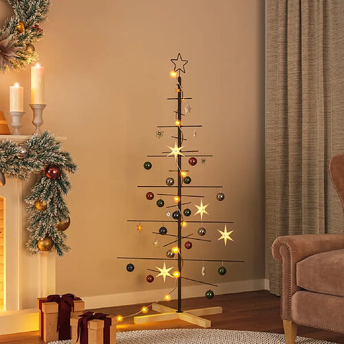 vidaXL Arbre de Noël en métal avec base en bois noir 150 cm