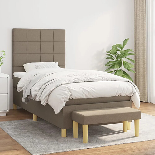 vidaXL Sommier à lattes de lit avec matelas Taupe 90x200 cm Tissu