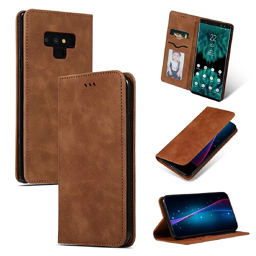 Wewoo Housse Coque Etui en cuir avec rabat horizontal magnétique Business Skin Feel pour Galaxy Note 9 Marron