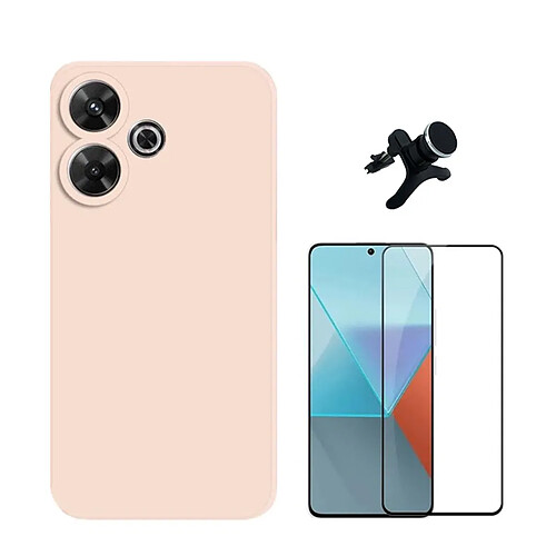 NIS Kit de film en verre à couverture complète 5D + coque en silicone + support Redmi 13 rose