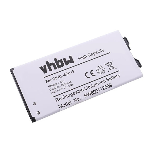 vhbw Li-Ion Batterie 2500mAh (3.85V) pour téléphone portable Smartphone LG Optimus G5, G5 H831, G5 H8731, G5 Lite comme BL-42D1F, EAC63238801.