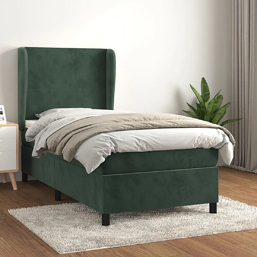 Maison Chic Lit Adulte - Lit simple Lit à sommier tapissier avec matelas moelleux - Meuble de Chambre - Vert foncé 100x200 cm -MN16486