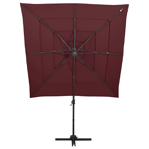 Helloshop26 Parasol à 4 niveaux avec mât en aluminium 250 x 250 cm bordeaux 02_0008788