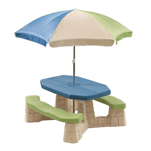 Step2 Naturally Playful Table Picnic Enfant en VERT / Bleu avec Parasol | Banc Pique Nique pour Enfants en Plastique