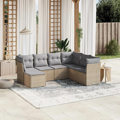 vidaXL Salon de jardin avec coussins 7pcs mélange beige résine tressée