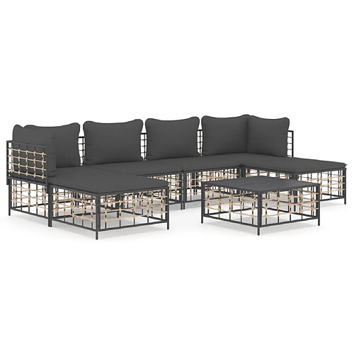 Maison Chic Salon de jardin 7 pcs + coussins - Mobilier/Meubles de jardin - Table et chaises d'extérieur anthracite résine tressée -MN22542