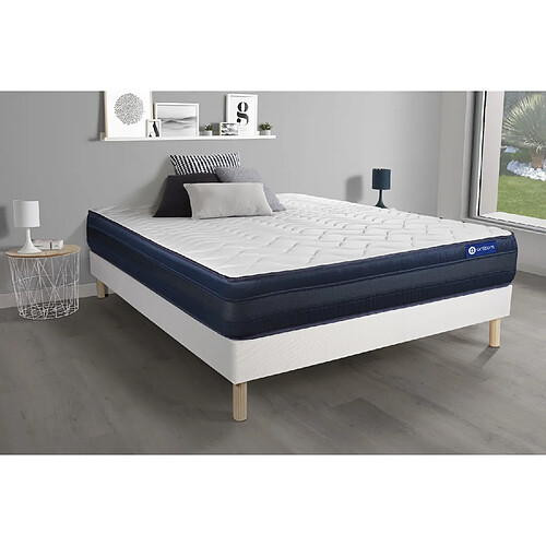 ACTISOM Ensemble matelas ACTIMEMO TECH 140x190 Mémoire de forme Maxi épaisseur 5zones de confort + sommier KIT blanc