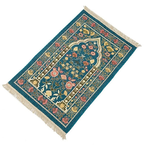 Universal Tapis de prière musulman, tapis de prière musulman épais, fleurs tissées, tapis à franges.(Vert)