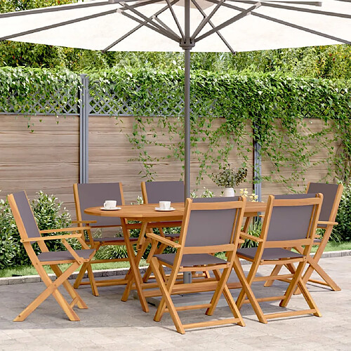 vidaXL Ensemble à manger de jardin 7 pcs anthracite tissu bois massif