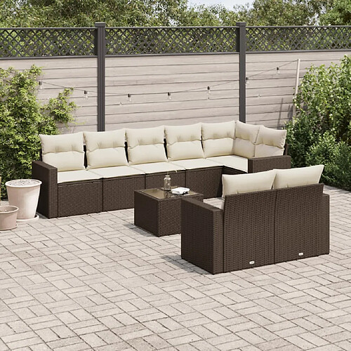 vidaXL Salon de jardin avec coussins 9 pcs marron résine tressée