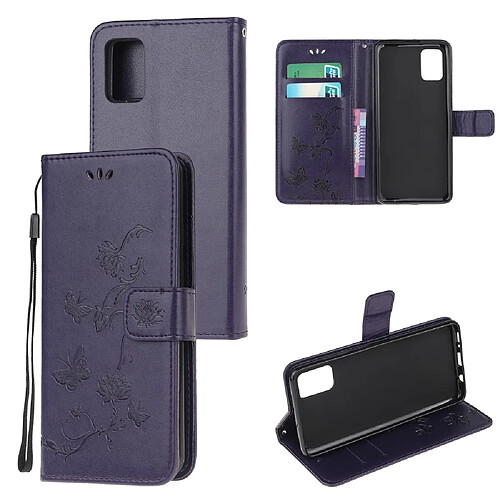 Etui en PU fleur de papillon violet foncé pour votre Samsung Galaxy A41 (Global Version)