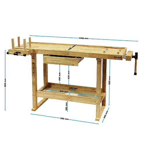 Helloshop26 Établi de travail banc de rabotage aménagement atelier outils 145 x 86 cm bois 16_0000513