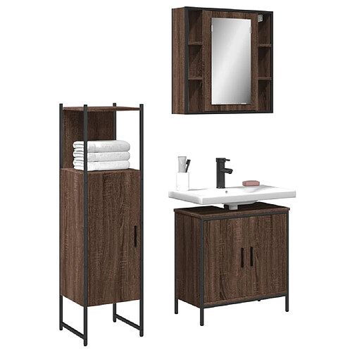 ComfortXL Ensemble D'armoires De Salle De Bain 3 Pièces Chêne Marron