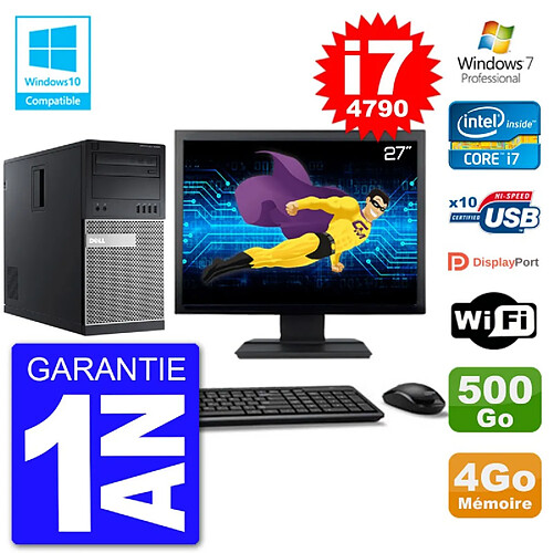 PC Tour DELL 9020 Ecran 27" i7-4790 RAM 4Go Disque 500Go Graveur DVD Wifi W7 · Occasion