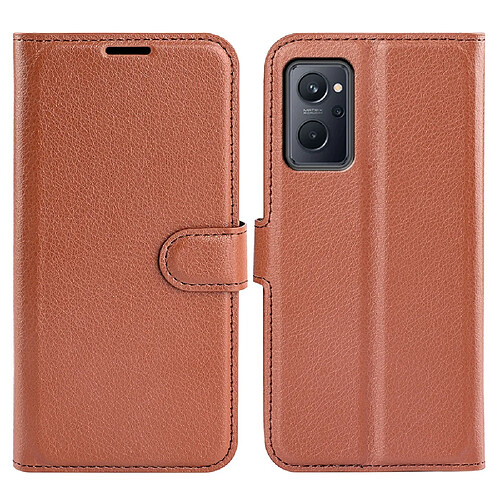 Etui en PU texture litchi, fermeture magnétique avec support, marron pour votre Realme 9i