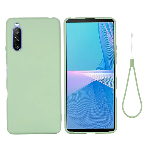 Coque en silicone Liquide bien protégé de couleur unie avec sangle vert pour votre Sony Xperia 10 III