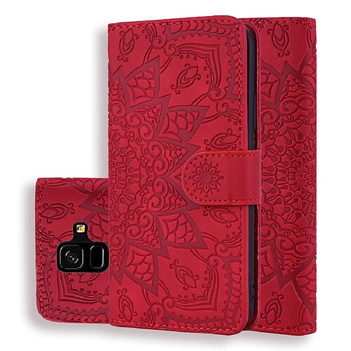 Wewoo Housse Coque Étui en cuir gaufré à double rabat avec motif pour mollet et emplacements cartes et porte-cartes Galaxy A6 2018 Rouge