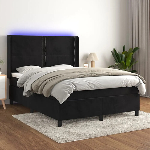 vidaXL Sommier à lattes de lit matelas et LED Noir 140x200 cm Velours