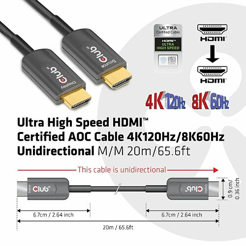 Club 3D HDMITM AOC Câble 4K120Hz 20 mètres