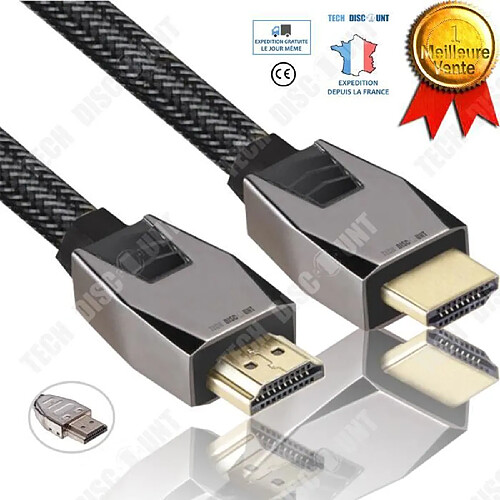 Tech Discount TD® Câble HDMI HD cordon ultra alimentation haut débit compatible ethernet audio branchement appareils électroniques connecteur nylo