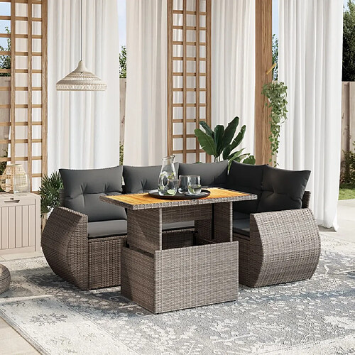 vidaXL Salon de jardin 5 pcs avec coussins gris résine tressée