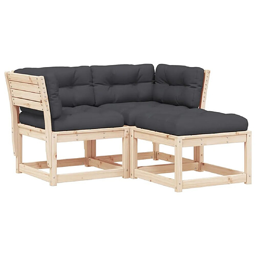 Maison Chic Salon de jardin 3 pcs avec coussins | Ensemble de Table et chaises | Mobilier d'Extérieur bois de pin massif -GKD88380