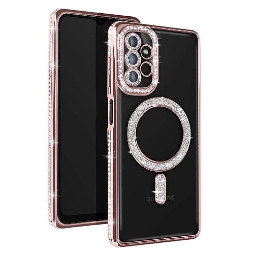 Avizar Coque Diamant pour Samsung A13 5G et A04s MagSafe Contour Strass Rose Champagne