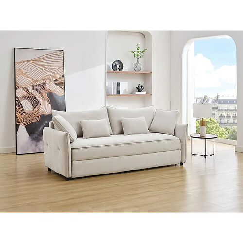 Vente-Unique Canapé 3 places convertible en tissu beige avec assise à mémoire de forme SITALA