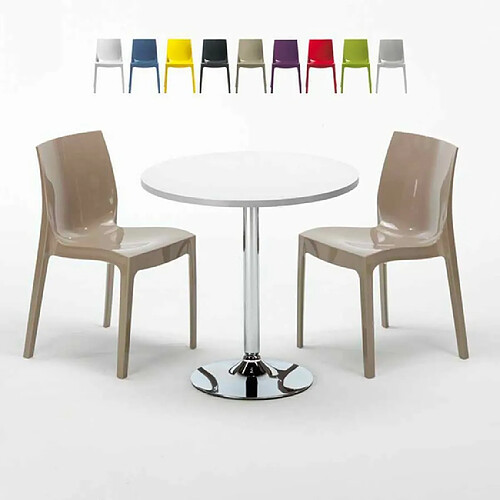 Grand Soleil Table Ronde et 2 Chaises Colorées Set In