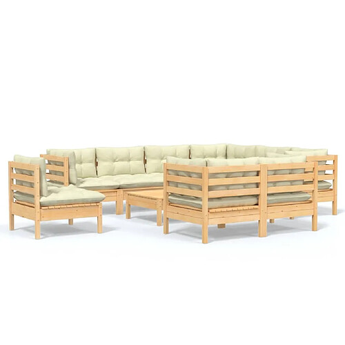 Maison Chic Salon de jardin 10 pcs + coussins - Mobilier/Meubles de jardin - Table et chaises d'extérieur crème Bois de pin solide -MN30565