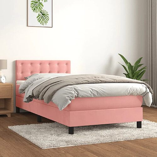 vidaXL Sommier à lattes de lit avec matelas Rose 90x200 cm Velours