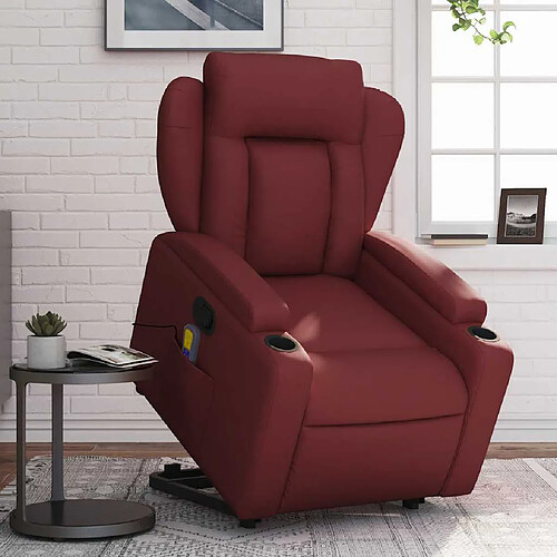 vidaXL Fauteuil inclinable de massage Rouge bordeaux Similicuir