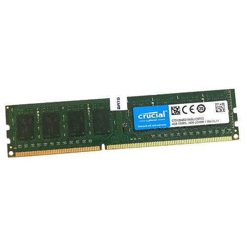 4Go RAM Crucial CT51264BD160BJ.C8FED 240-Pin DDR3 PC3L-12800U 1Rx8 1.35v CL11 · Occasion