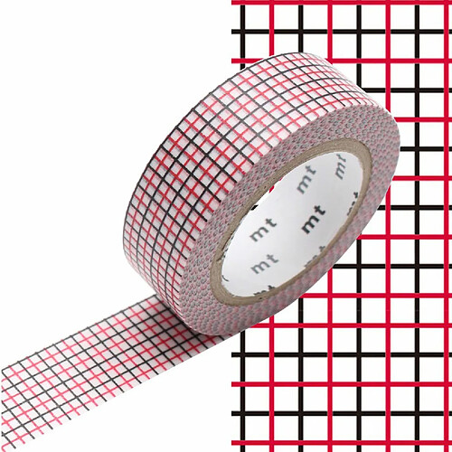 Masking tape quadrillé rouge et noir - 1,5 cm x 7 m