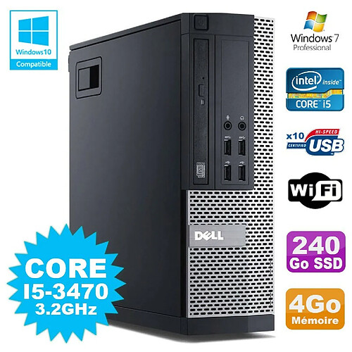 PC Dell 7010 SFF Core I5-3470 3.2GHz 4Go 240Go SSD DVD Wifi W7 · Occasion