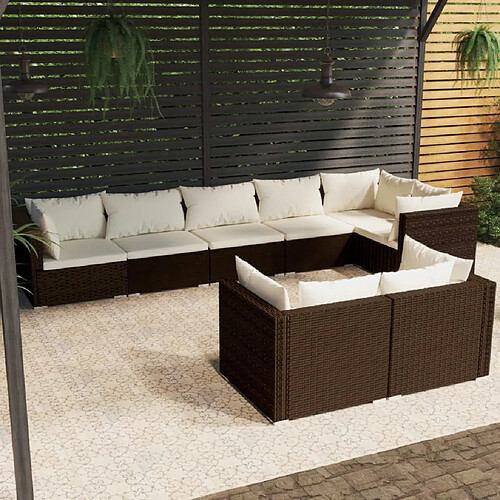 vidaXL Salon de jardin avec coussins 8 pcs marron résine tressée