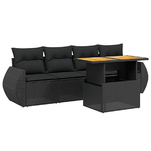 Maison Chic Ensemble de 5 Tables et chaises d'extérieur avec coussins,Salon de jardin noir résine tressée -GKD776736