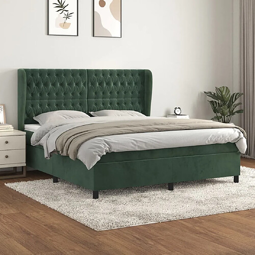 vidaXL Sommier à lattes de lit et matelas Vert foncé 180x200cm Velours