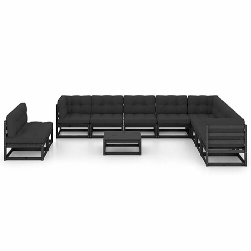 Maison Chic Salon de jardin 11pcs + coussins - Mobilier/Meubles de jardin - Table et chaises d'extérieur Noir Bois de pin massif -MN68276