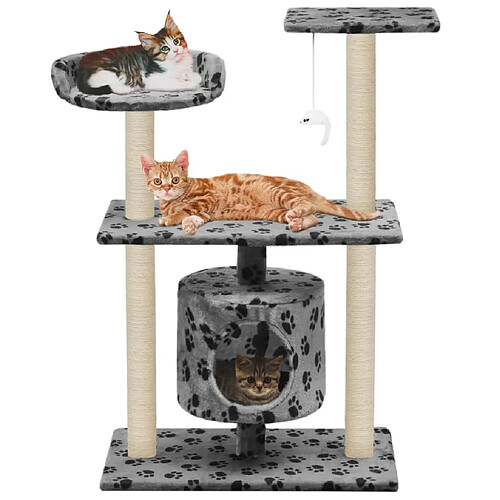 Arbre à chat,niche pour chat avec griffoir en sisal 95 cm Gris Motif de pattes -MN90566