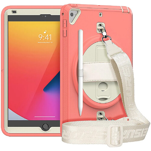 Coque en TPU Hybride robuste avec béquille et bandoulière corail pour votre Apple iPad Mini 4/Mini (2019) 7.9 pouces