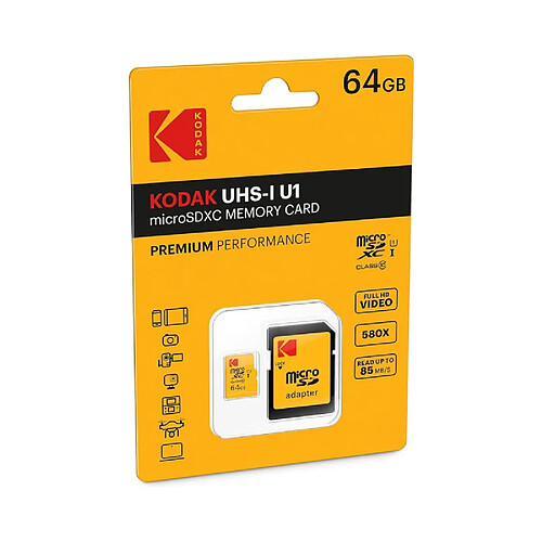 KODAK Micro SDXC 64GB Premium : Vitesse et Fiabilité pour un Stockage Exceptionnel - Noir