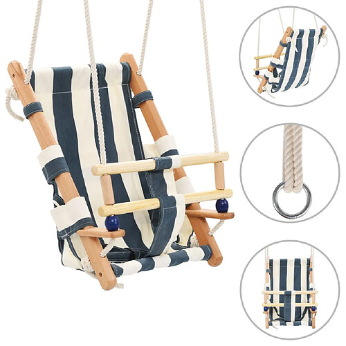 vidaXL Balançoire pour bébé avec ceinture de sécurité Coton Bois Bleu