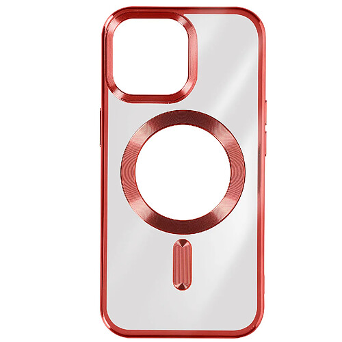 Avizar Coque MagSafe pour iPhone 15 Pro Silicone Protection Caméra Contour Chromé Rouge