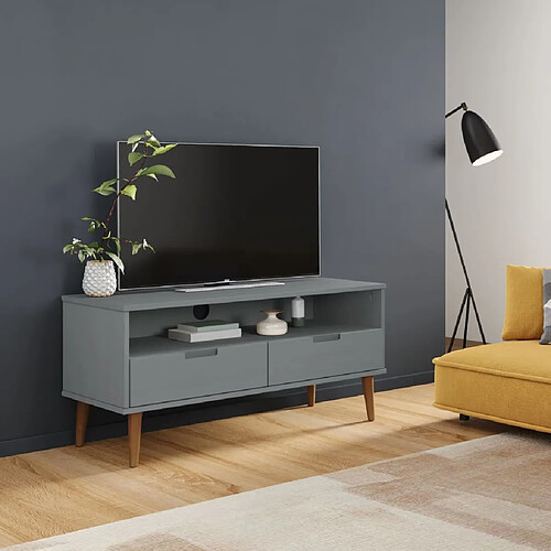 vidaXL Meuble TV MOLDE Gris 106x40x49 cm Bois de pin massif