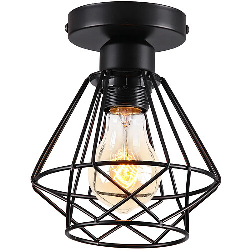 Stoex (Noir) Plafonnier Rétro Lampe de Plafond À Cage en Métal Ampoule E27, Luminaire Plafonnier Moderne Et Vintage Lustre D'Intérieur