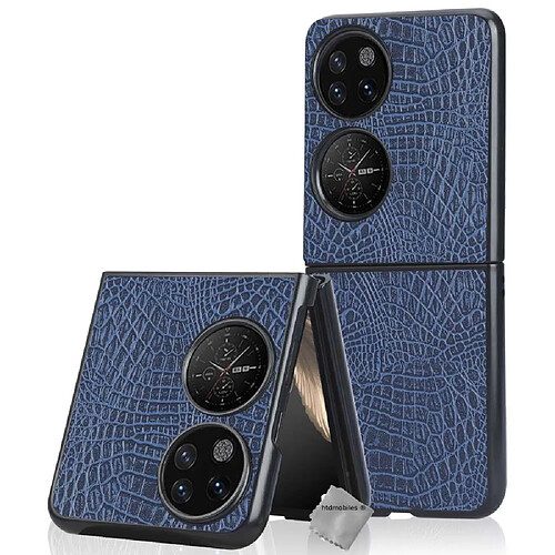 Htdmobiles Coque rigide simili cuir crocodile pour Huawei P50 Pocket - BLEU FONCE