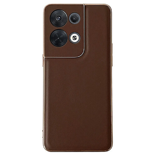 Coque en TPU + cuir véritable électroplaqué, anti-rayures pour votre Oppo Reno8 5G/Reno8 5G (Global Version)/4G - café