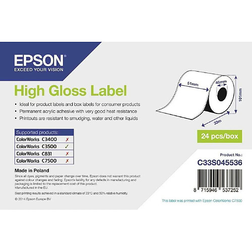 Étiquettes imprimées Epson High Gloss Label