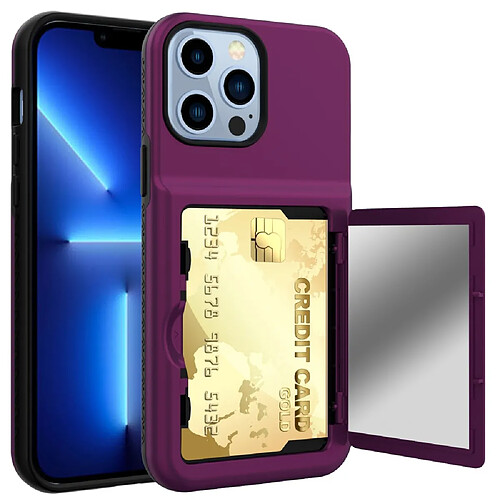 Coque en TPU + acrylique avec porte-cartes et miroir caché violet foncé pour votre iPhone 13 Pro Max 6.7 pouces